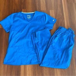 Edge by IRG Royal Blue Like New Scrub Top and Bottoms Women’s Sz M